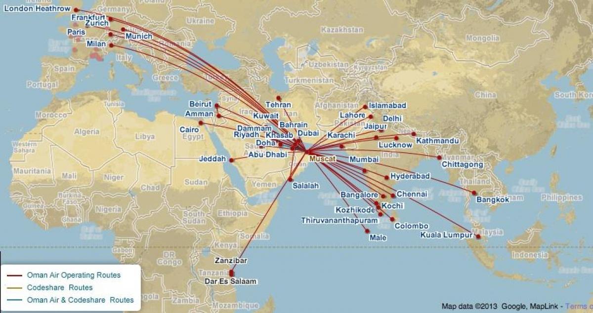 Oman air flight map