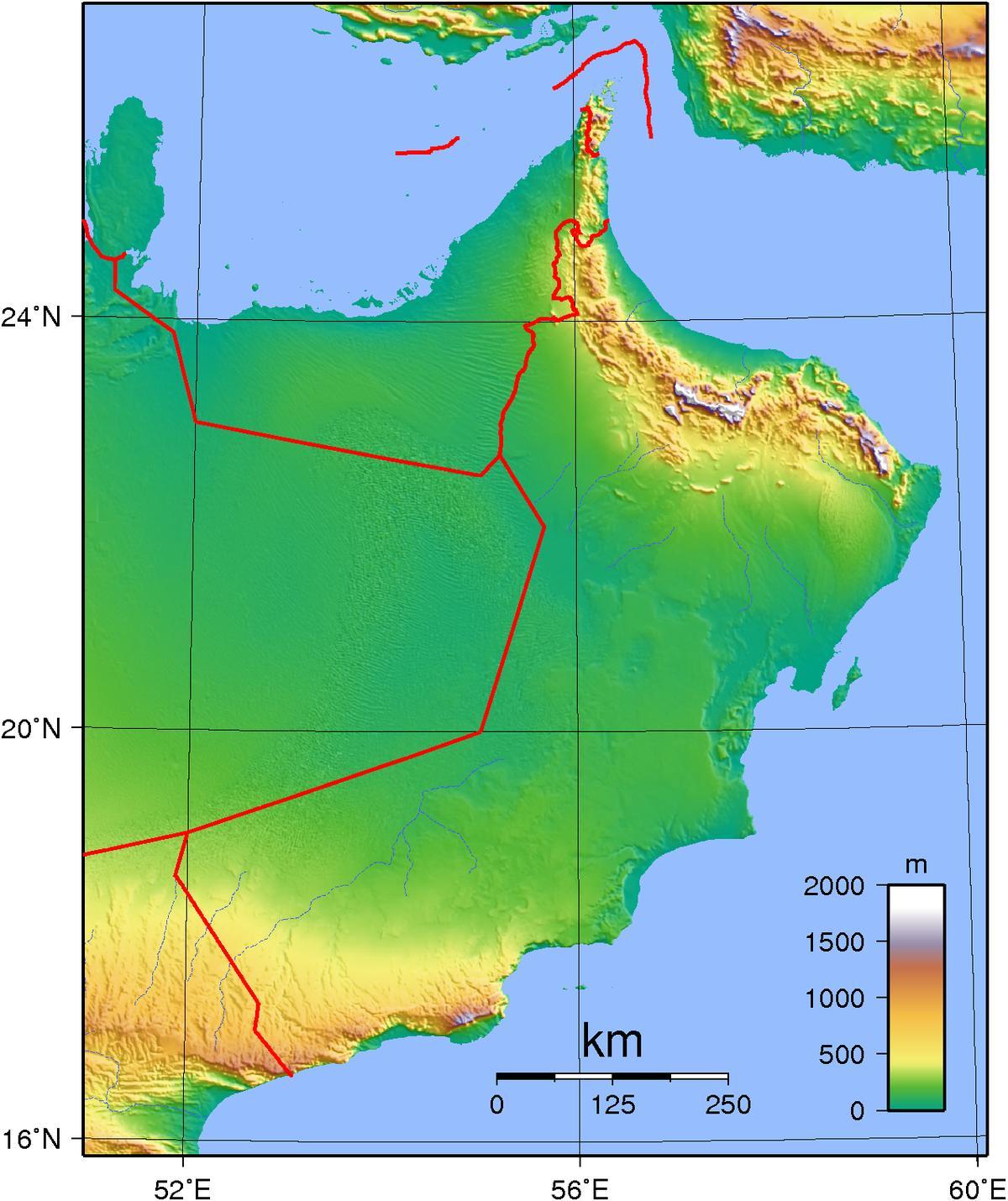 map of Oman mountains